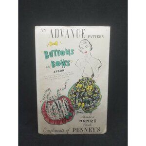 Advance 1948 Buttons and Bows Apron Pockets Sewing Pattern Vintage JC Penney's